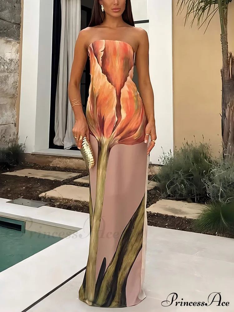 Stylish Graffiti Print Charming Sleeveless Off-Shoulder Maxi Dress image 1