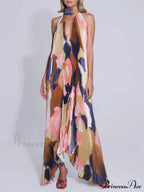 Stylish Pleated Halterneck Charming Strappy Backless Midi Dress image 6