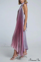 Stylish Pleated Halterneck Charming Strappy Backless Midi Dress image 12