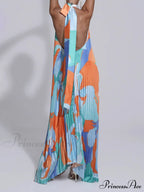 Stylish Pleated Halterneck Charming Strappy Backless Midi Dress image 4