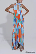 Stylish Pleated Halterneck Charming Strappy Backless Midi Dress image 3