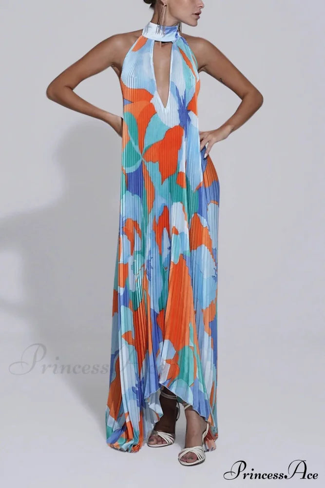 Stylish Pleated Halterneck Charming Strappy Backless Midi Dress image 11