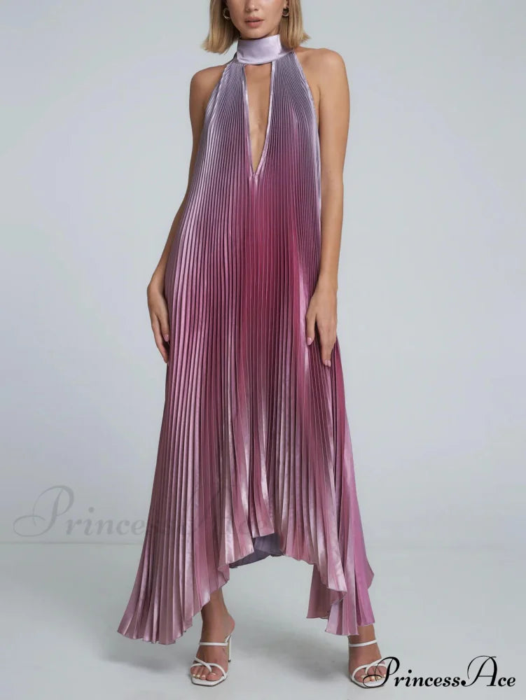 Stylish Pleated Halterneck Charming Strappy Backless Midi Dress image 10