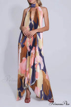 Stylish Pleated Halterneck Charming Strappy Backless Midi Dress image 8