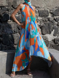 Stylish Pleated Halterneck Charming Strappy Backless Midi Dress image 1