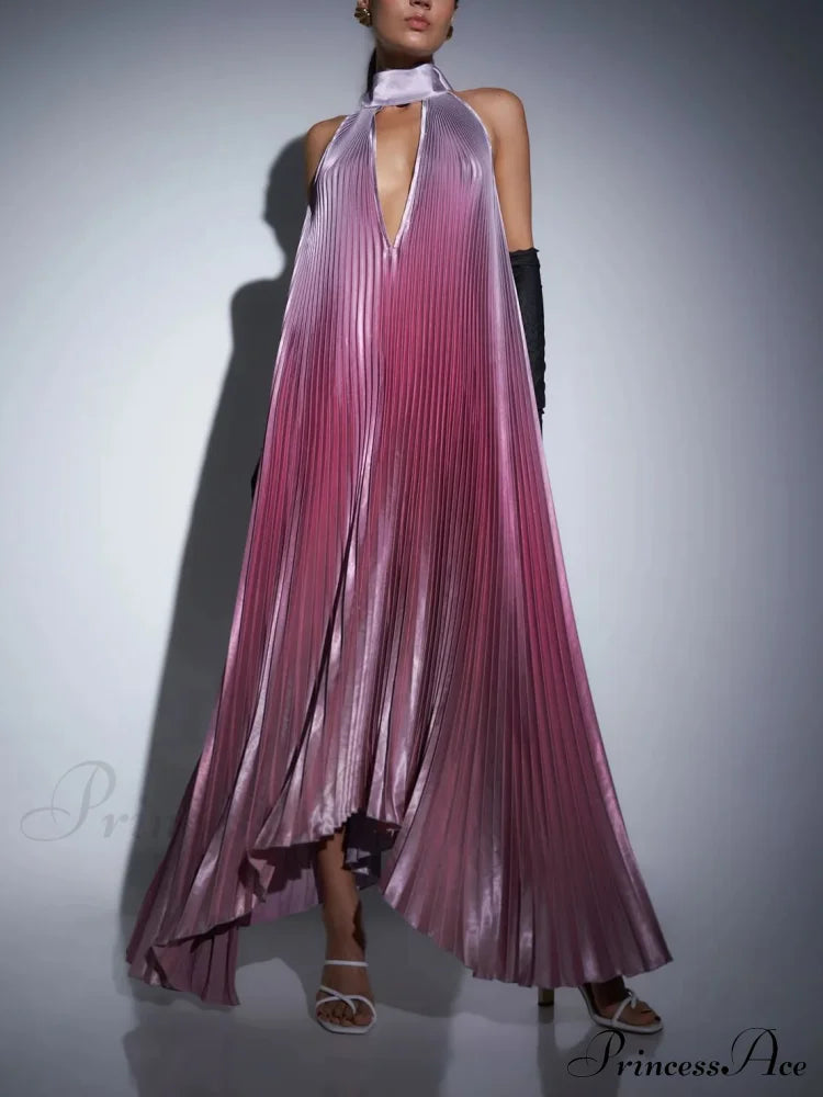 Stylish Pleated Halterneck Charming Strappy Backless Midi Dress image 9
