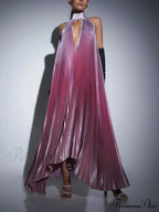 Stylish Pleated Halterneck Charming Strappy Backless Midi Dress image 9