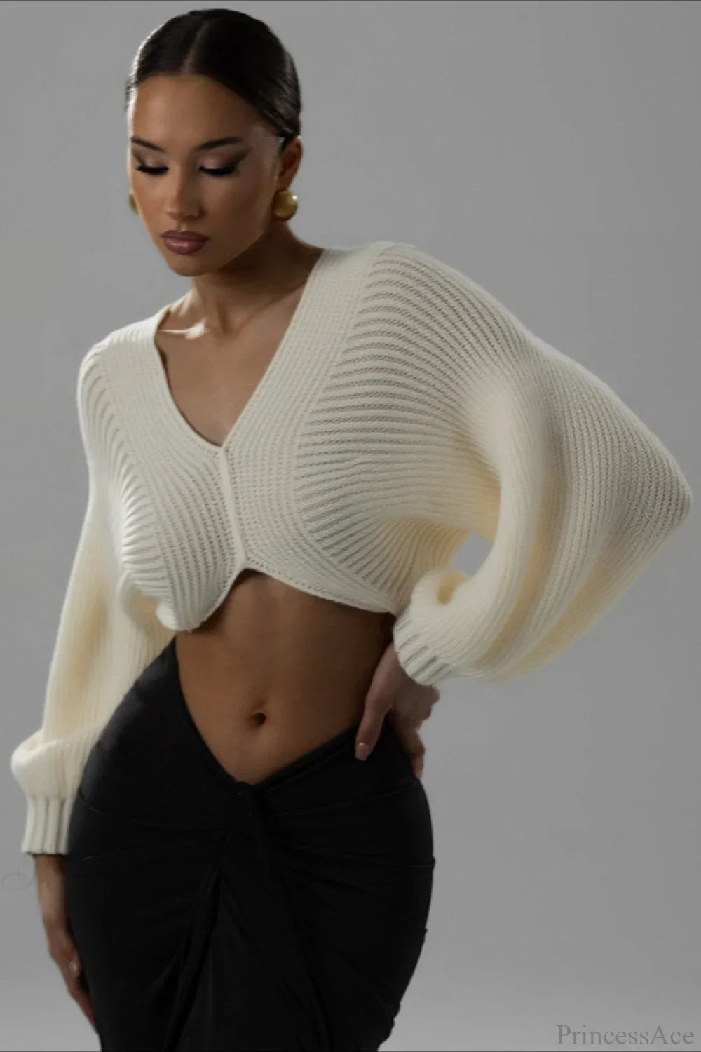 Stylish Sexy V-neck Cropped Sweater image 4
