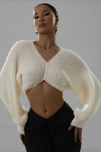 Stylish Sexy V-neck Cropped Sweater image 1