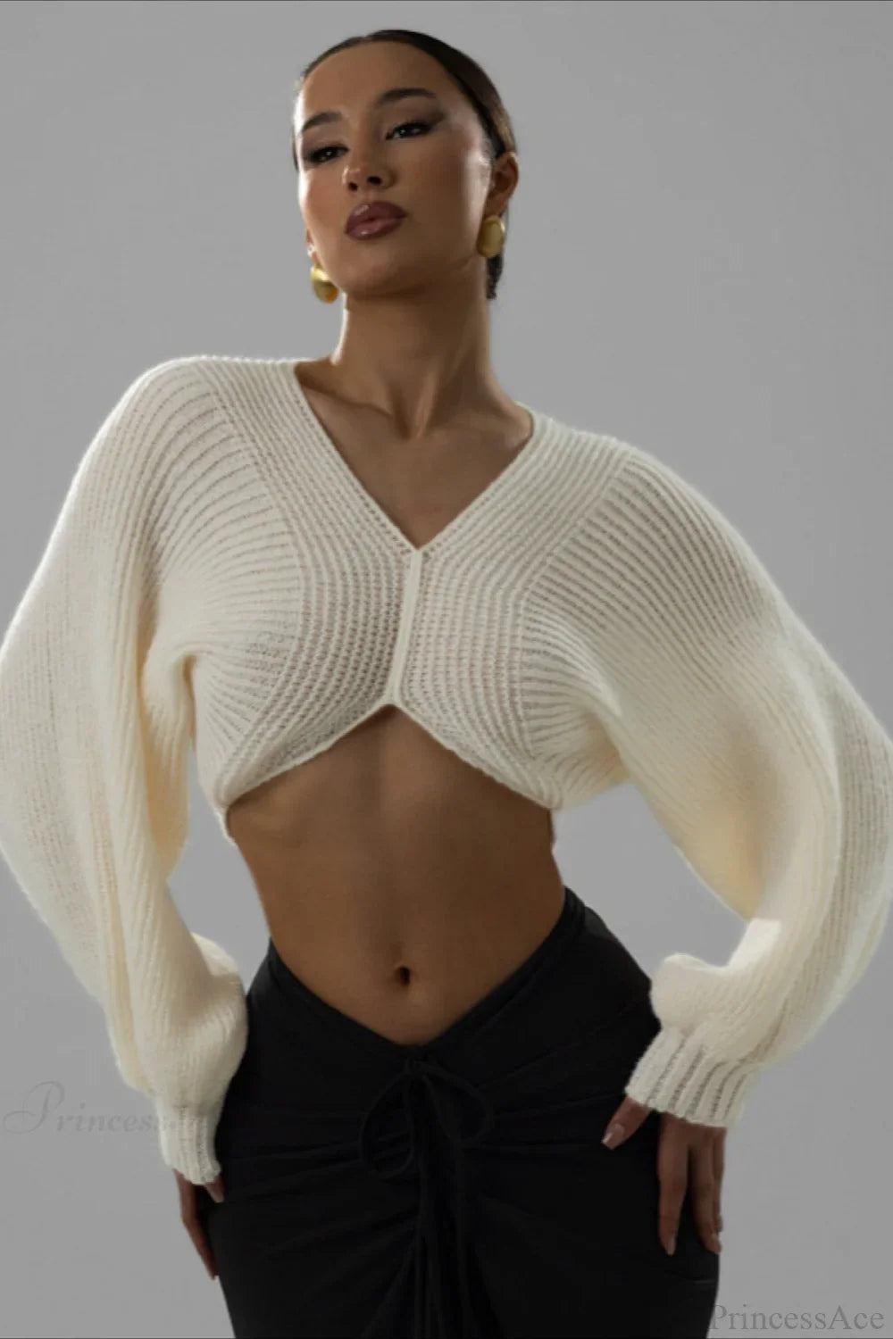 Stylish Sexy V-neck Cropped Sweater image 1
