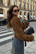 Suede Belted Blazer Collar Elegant Coat image 2