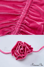 Suede Mock Neck Drawstring Floral Mini Dress image 11