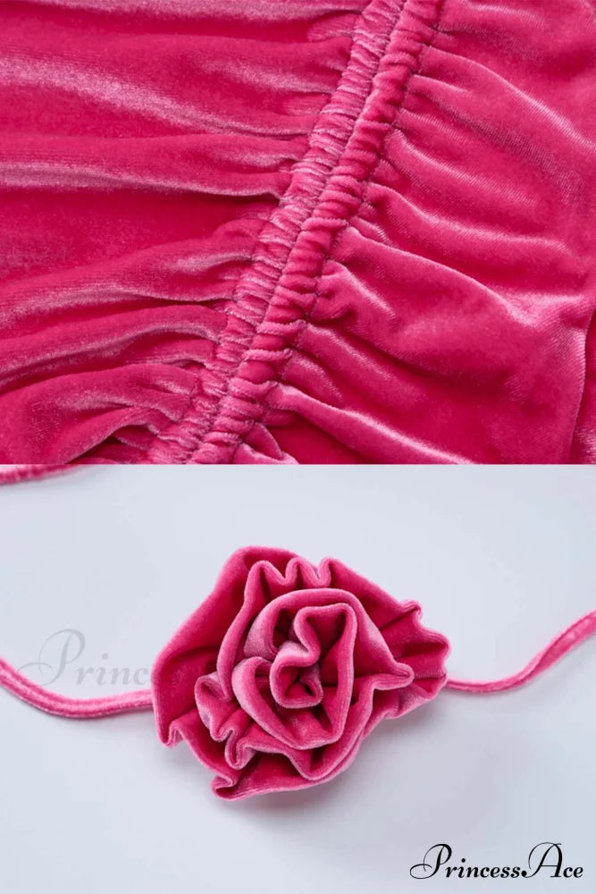 Suede Mock Neck Drawstring Floral Mini Dress image 11