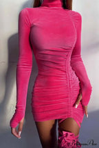 Suede Mock Neck Drawstring Floral Mini Dress image 1