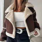 Suede Wide Lapel Cropped Fleece-Lined Long Sleeve Coat image 2