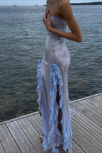 Sultry Sequined Ruffled 3D Floral Evening Dress image 6