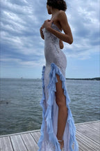 Sultry Sequined Ruffled 3D Floral Evening Dress image 5