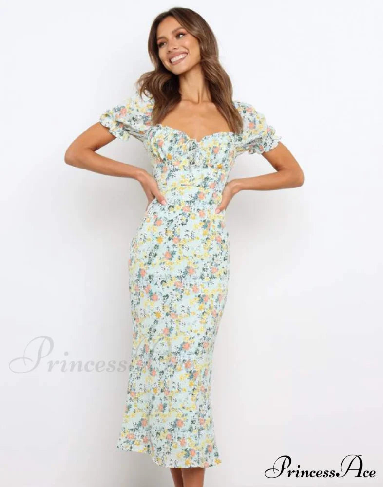 Summer Beach Sweet Dress with Puff Sleeves and Ruffles image 1