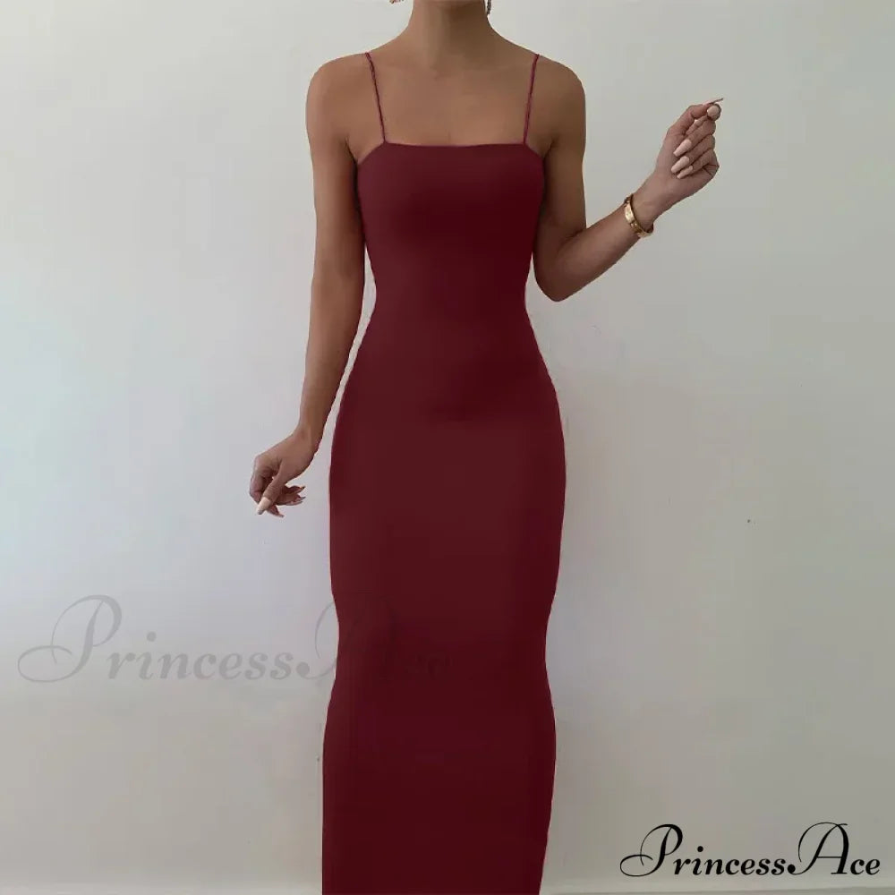 Summer Black Spaghetti Strap Backless Solid Sleeveless Elegant Party Bodycon Dress image 5