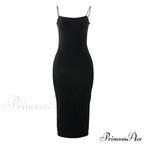 Summer Black Spaghetti Strap Backless Solid Sleeveless Elegant Party Bodycon Dress image 6