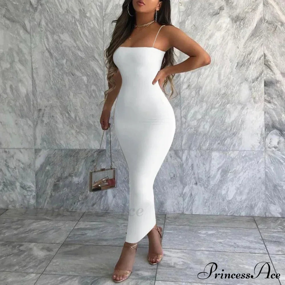 Summer Black Spaghetti Strap Backless Solid Sleeveless Elegant Party Bodycon Dress image 1
