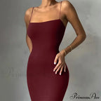 Summer Black Spaghetti Strap Backless Solid Sleeveless Elegant Party Bodycon Dress image 4