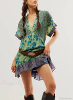 Summer Bohemian Babydoll Floral Print V-Neck Dress image 7