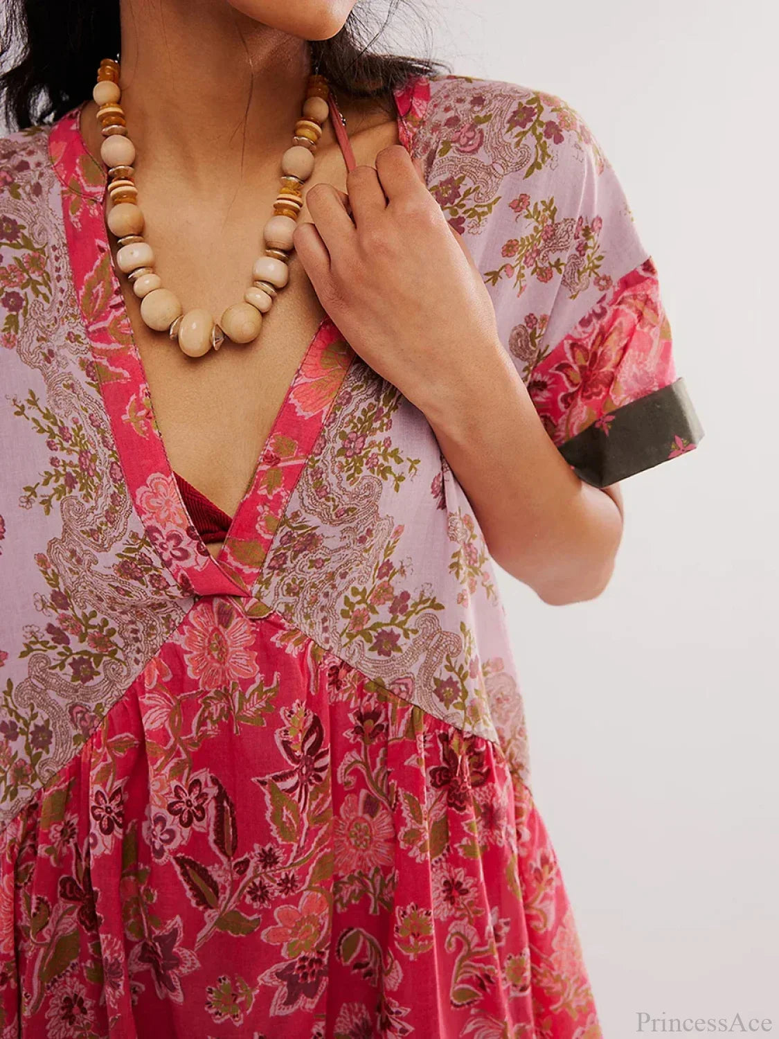 Summer Bohemian Babydoll Floral Print V-Neck Dress image 6