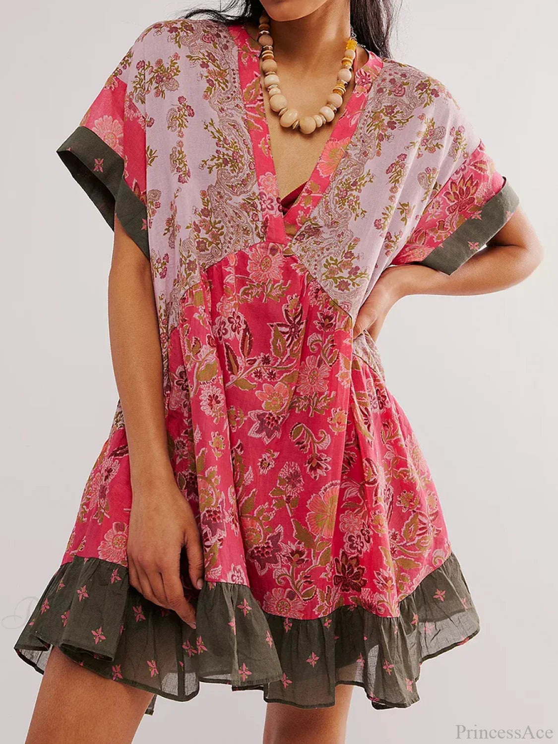Summer Bohemian Babydoll Floral Print V-Neck Dress image 3