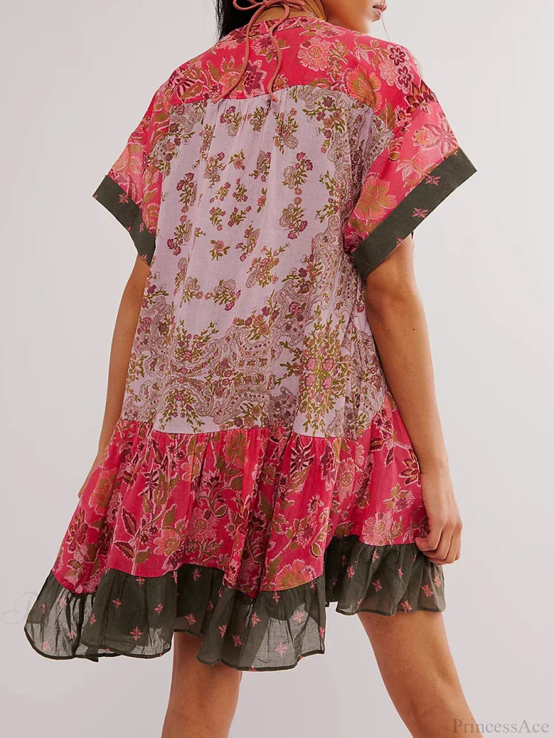 Summer Bohemian Babydoll Floral Print V-Neck Dress image 4