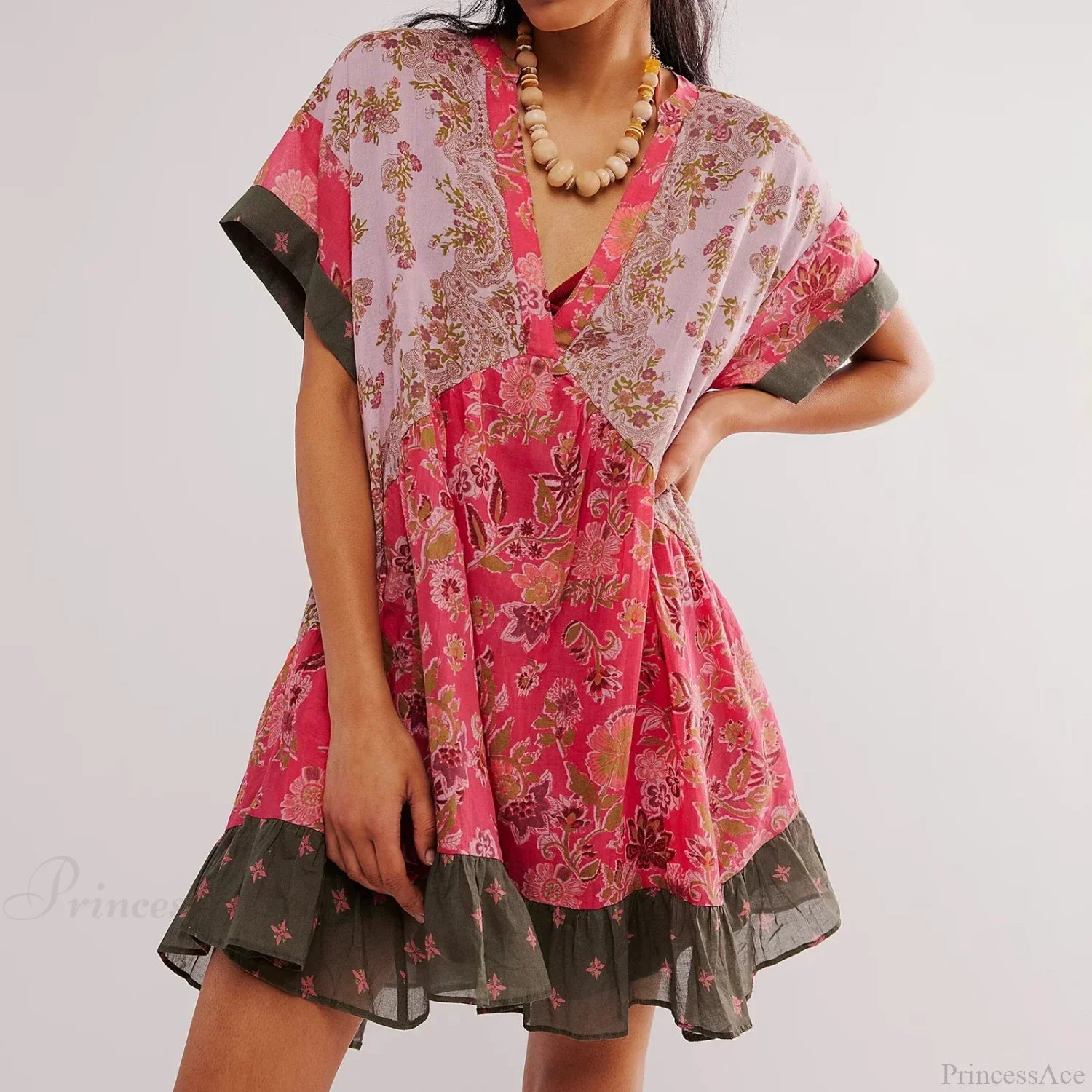 Summer Bohemian Babydoll Floral Print V-Neck Dress image 8