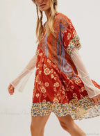 Summer Bohemian Babydoll Floral Print V-Neck Dress image 9