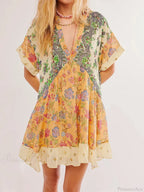 Summer Bohemian Babydoll Floral Print V-Neck Dress image 1