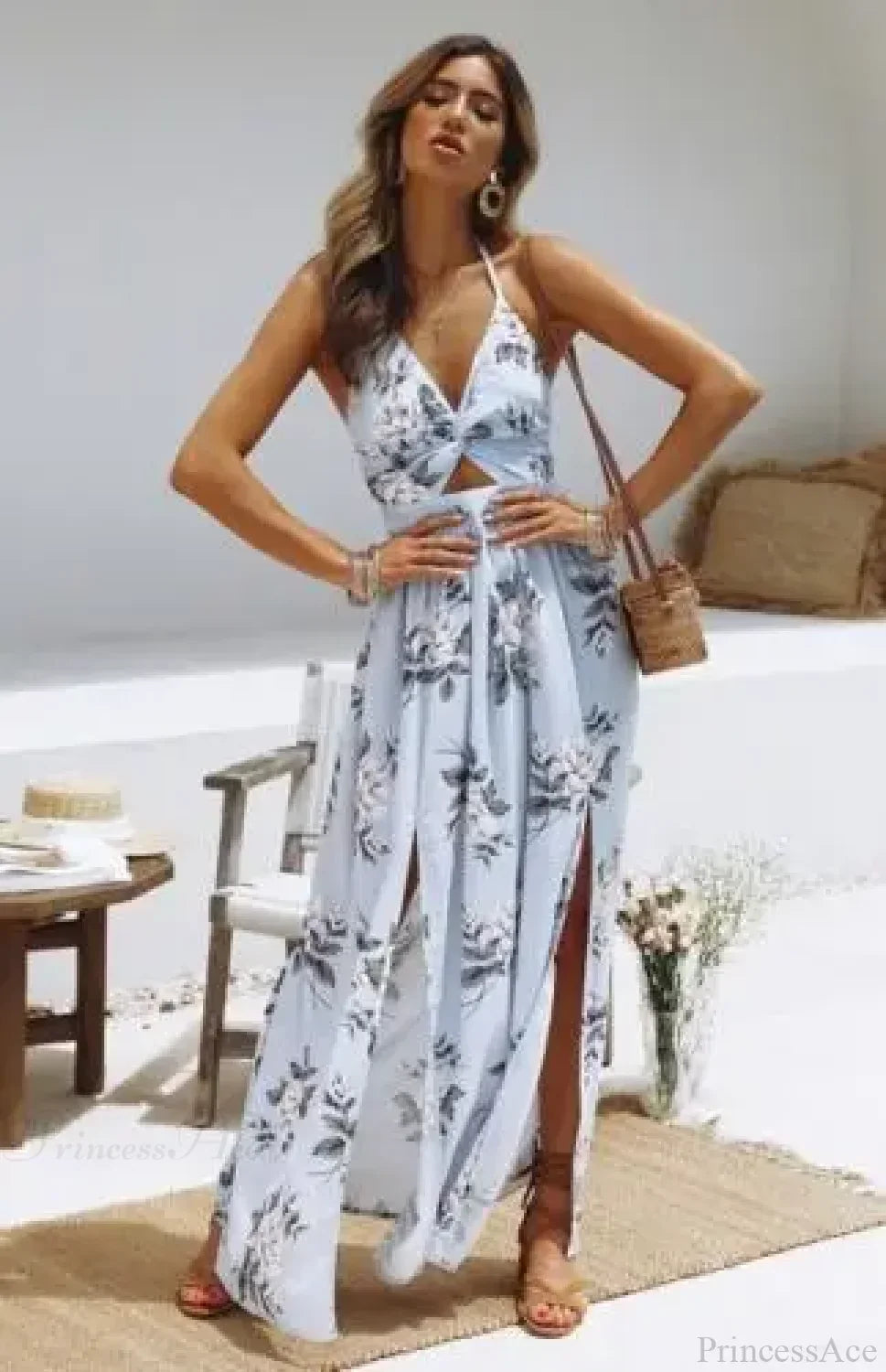Summer Boho Maxi Halter Floral Dress image 4