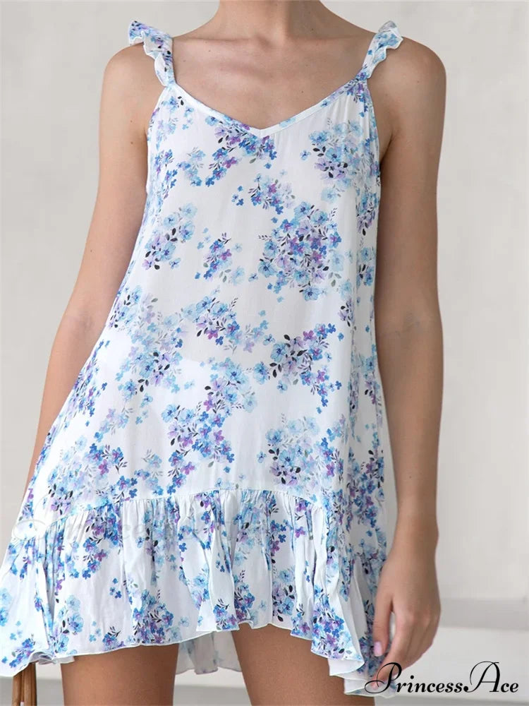 Summer Casual Camis Floral Print V Neck Mini Dress image 3
