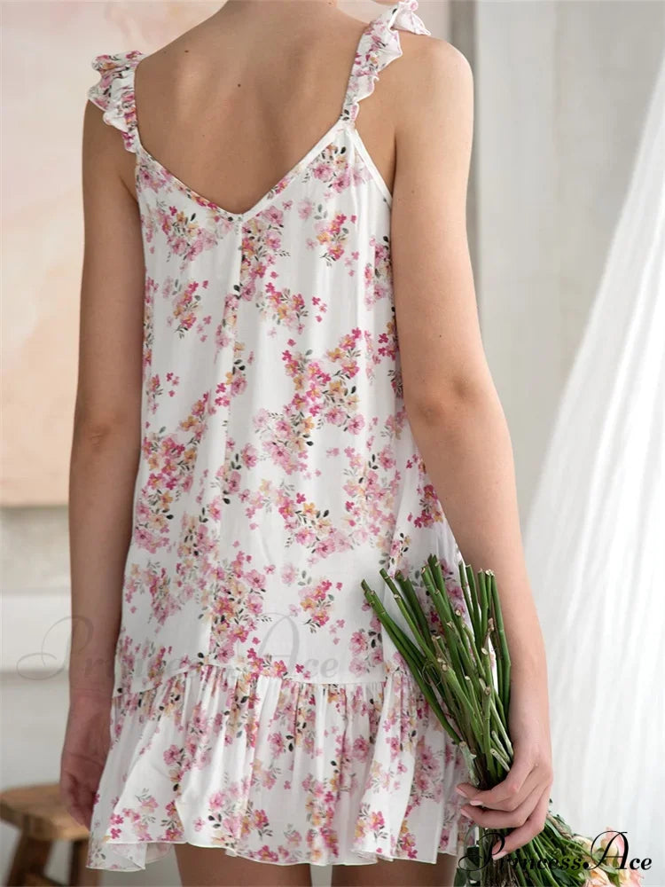 Summer Casual Camis Floral Print V Neck Mini Dress image 4
