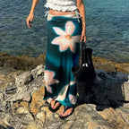 Summer Fashion Blue Print High Waist Maxi Skirt Club Skirt image 3