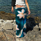 Summer Fashion Blue Print High Waist Maxi Skirt Club Skirt image 2
