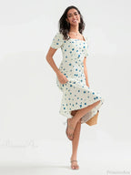 Summer Floral Midi Puff Sleeve A-Line Floral Dress image 3