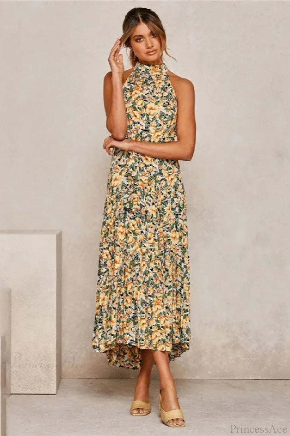 Summer Floral Print Halter Neck Beach Floral Dress image 11