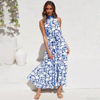 Summer Floral Print Halter Neck Beach Floral Dress image 3