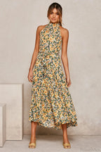 Summer Floral Print Halter Neck Beach Floral Dress image 1