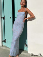 Summer Floral Print Sleeveless Y2K Boho Beach Party Club Casual Midi Dress image 5