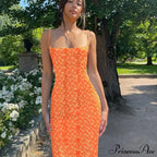 Summer Floral Print Sleeveless Y2K Boho Beach Party Club Casual Midi Dress image 8