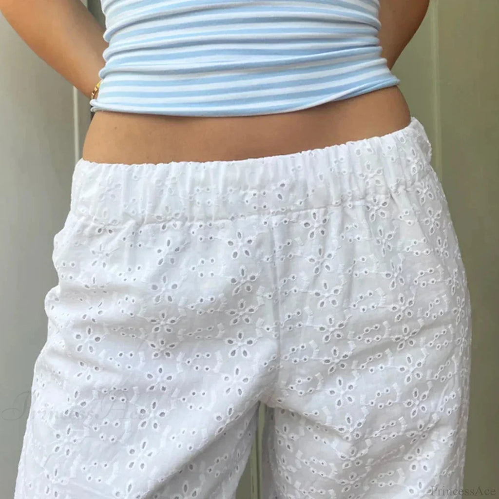 Summer Kawaii Eyelet Embroidery Palazzo Pant image 3