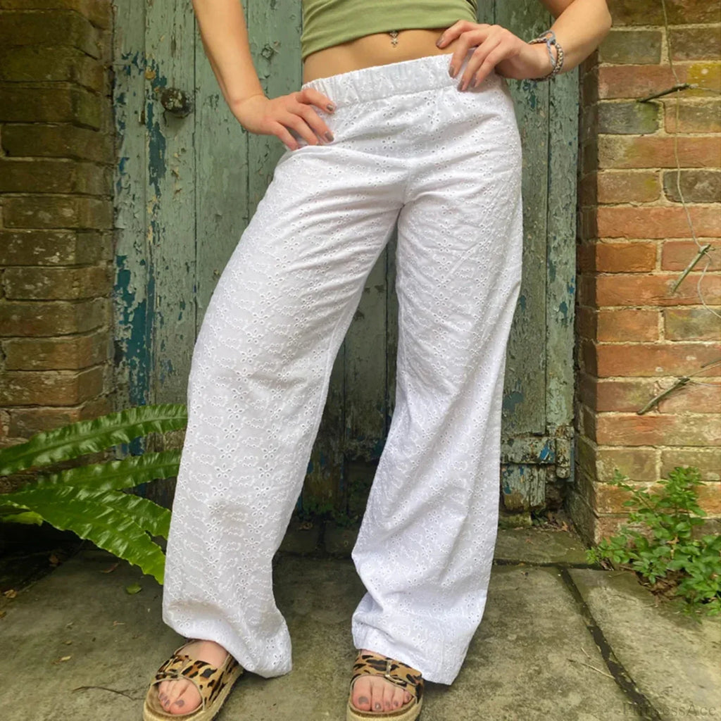 Summer Kawaii Eyelet Embroidery Palazzo Pant image 1