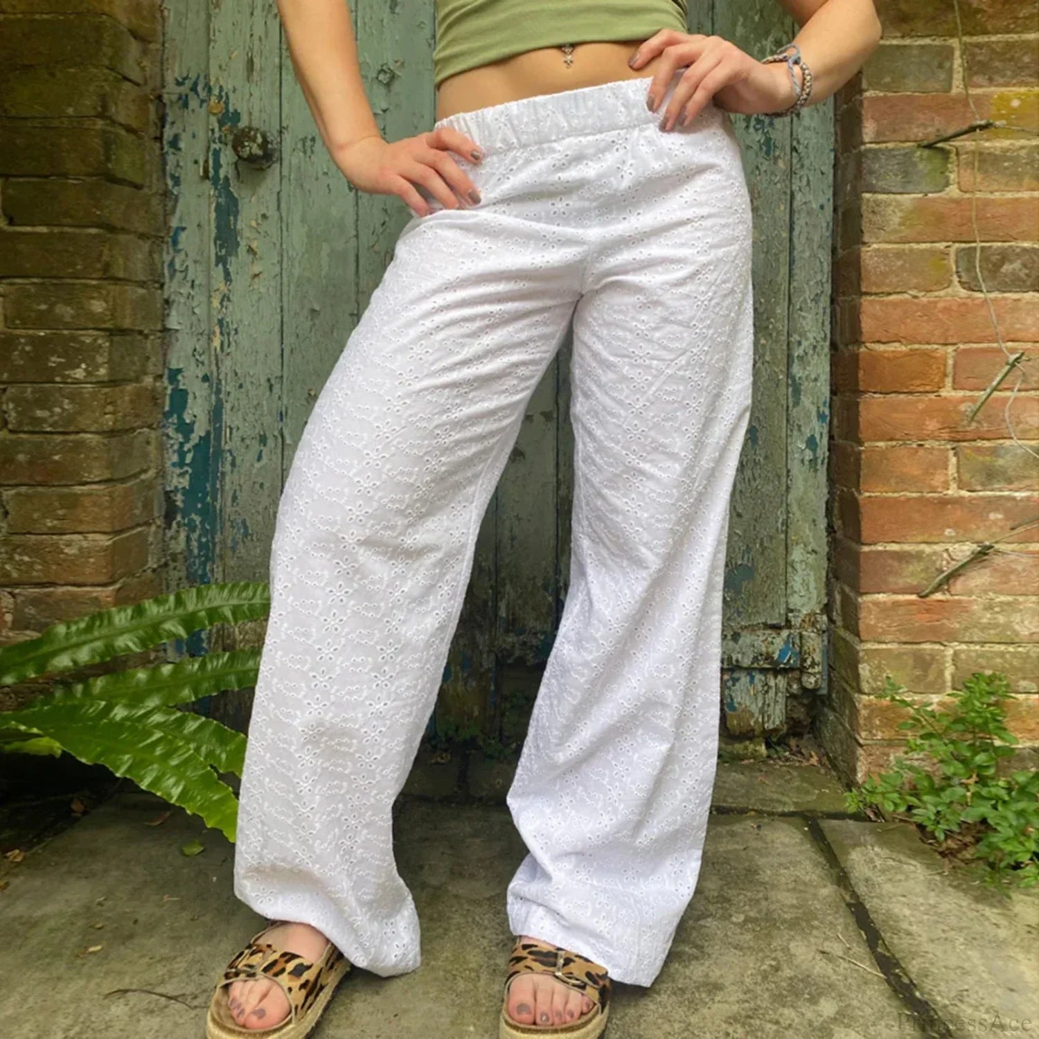 Summer Kawaii Eyelet Embroidery Palazzo Pant image 1