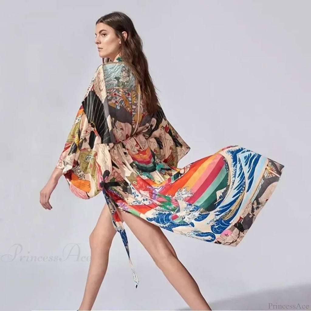 Summer Kimono Bikini Cover Up Boho Beach Chic Floral Print image 1