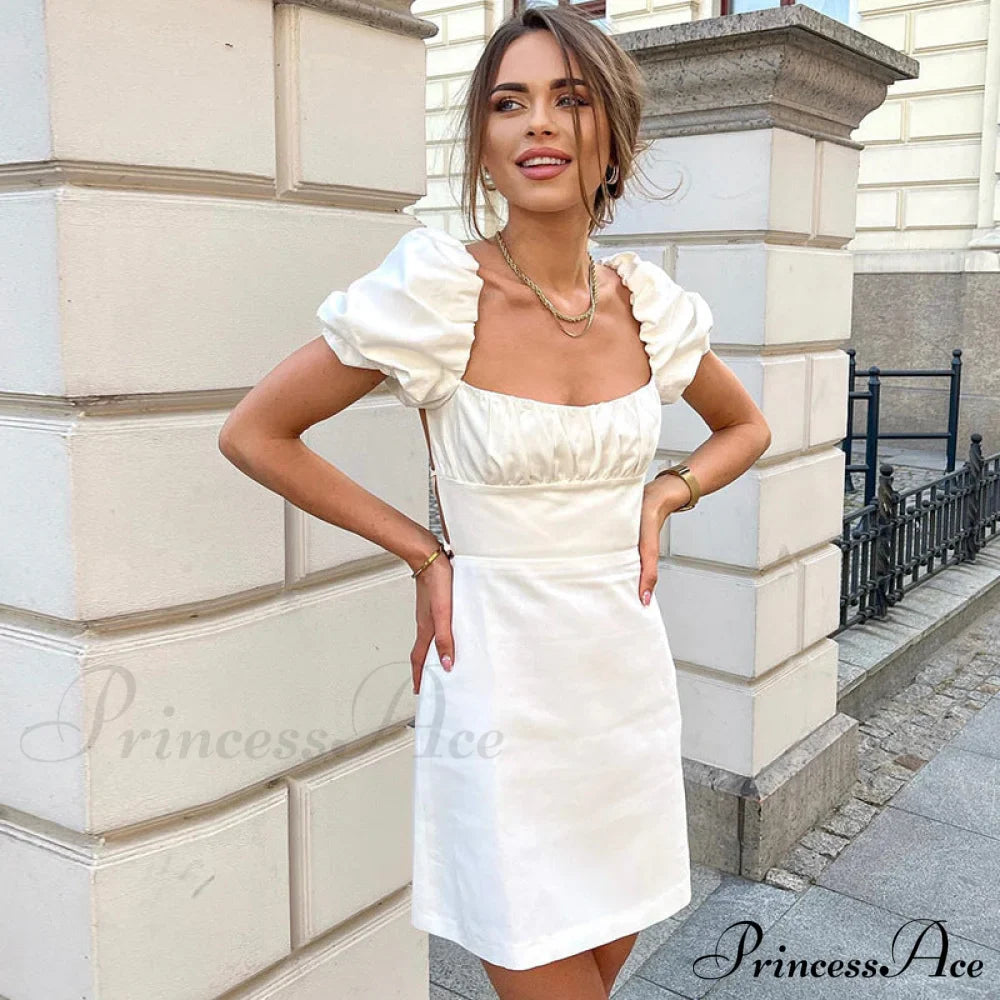 Summer Lace Linen Sexy Backless White Dress image 3
