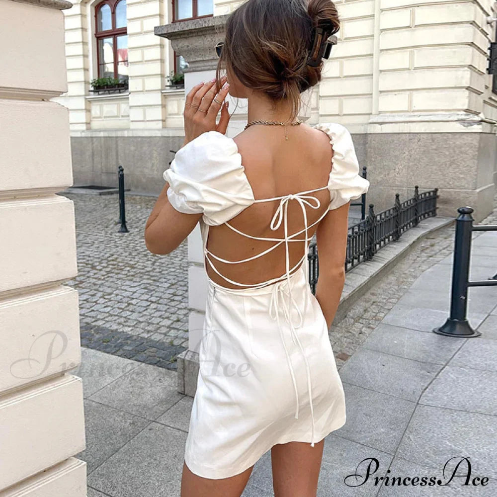 Summer Lace Linen Sexy Backless White Dress image 4